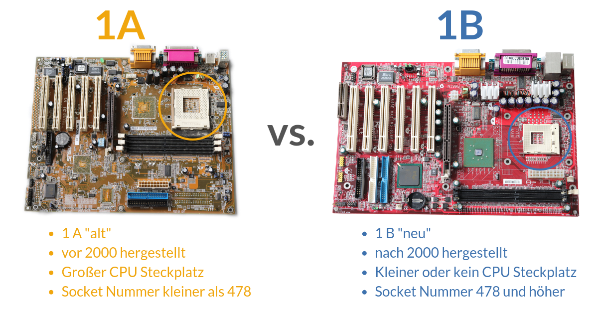 Leiterplatte 1A im Vergleich zur Leiterplatte 1B